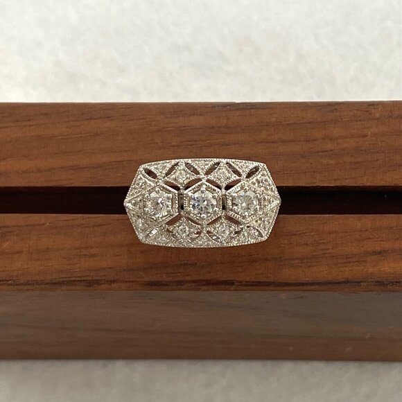 Sterling Silver 925 MEDA Multi Stone Round CZ Vintage Style Band Ring Sz 6.75 - Picture 5 of 16